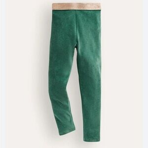 Mini Boden Green Velvet Leggings with Glitter Waistband